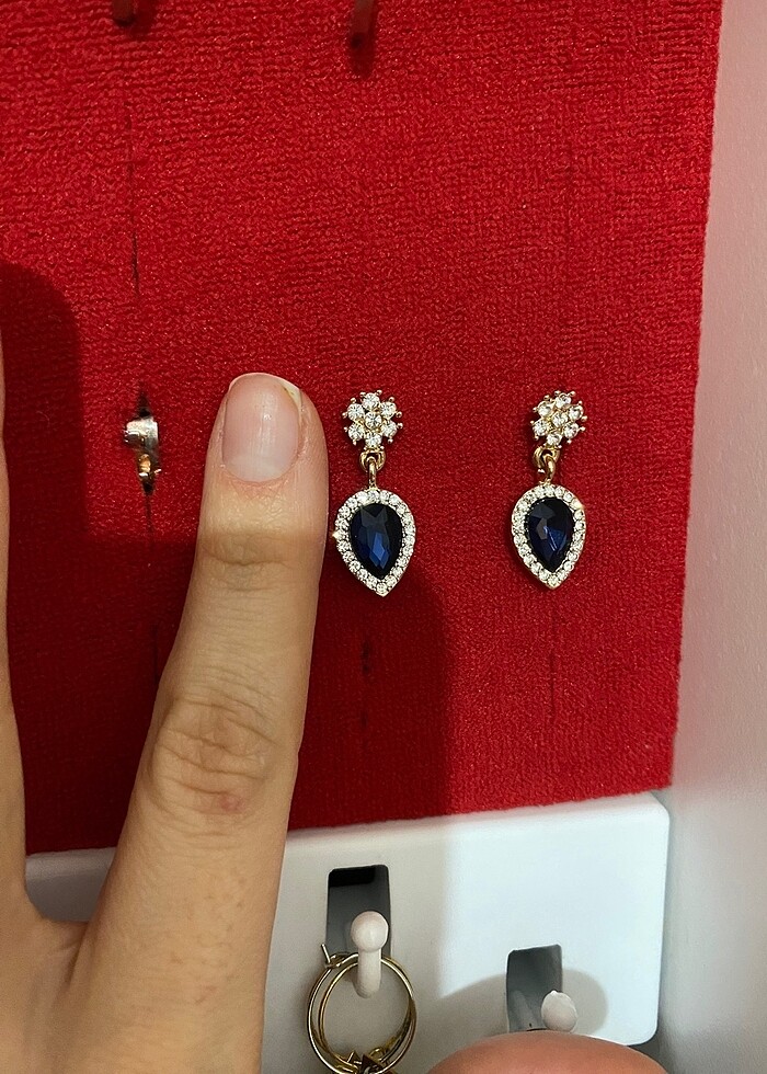 Lacivert taşlı küpe - Görsel 2