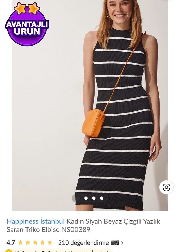 Siyah beyaz çizgili elbise triko - Görsel 2