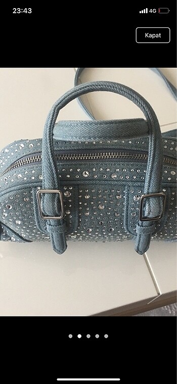 Taşlı denim çanta