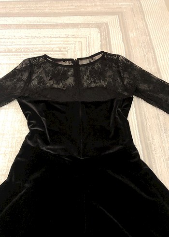 Tozlu Dantelli Siyah Midi Gotik Kadın Elbise