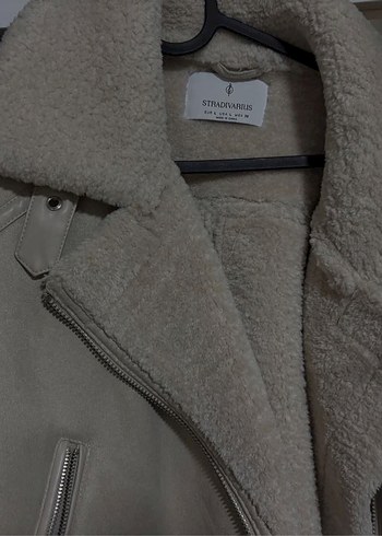 Kürklü Bej Süet Kadın Ceket Stradivarius - Görsel 3