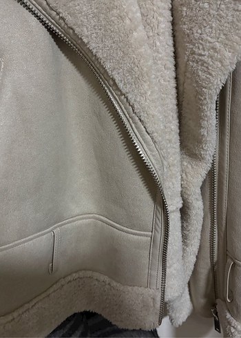 Kürklü Bej Süet Kadın Ceket Stradivarius - Görsel 4