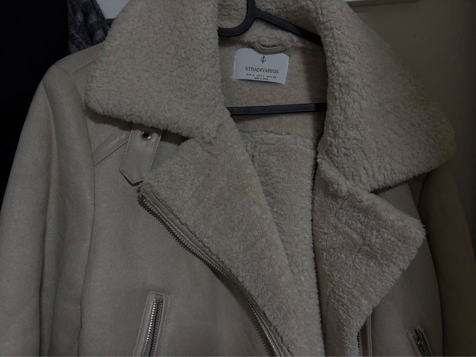 Kürklü Bej Süet Kadın Ceket Stradivarius - Görsel 3