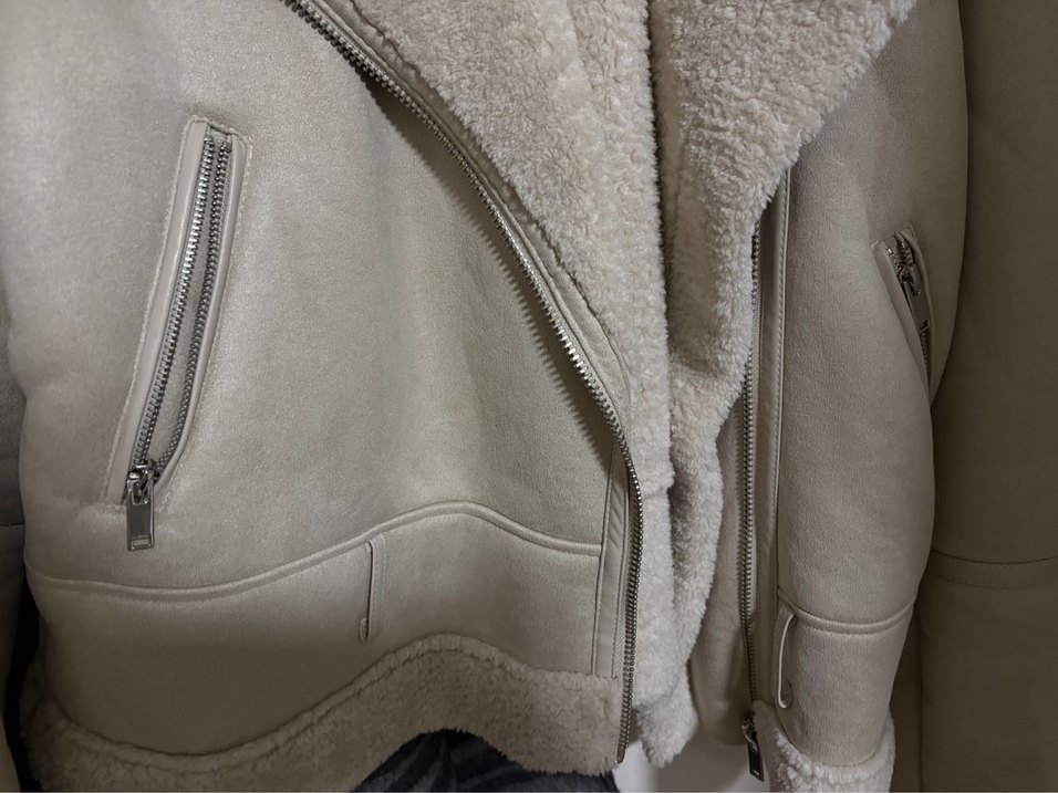 Kürklü Bej Süet Kadın Ceket Stradivarius - Görsel 4