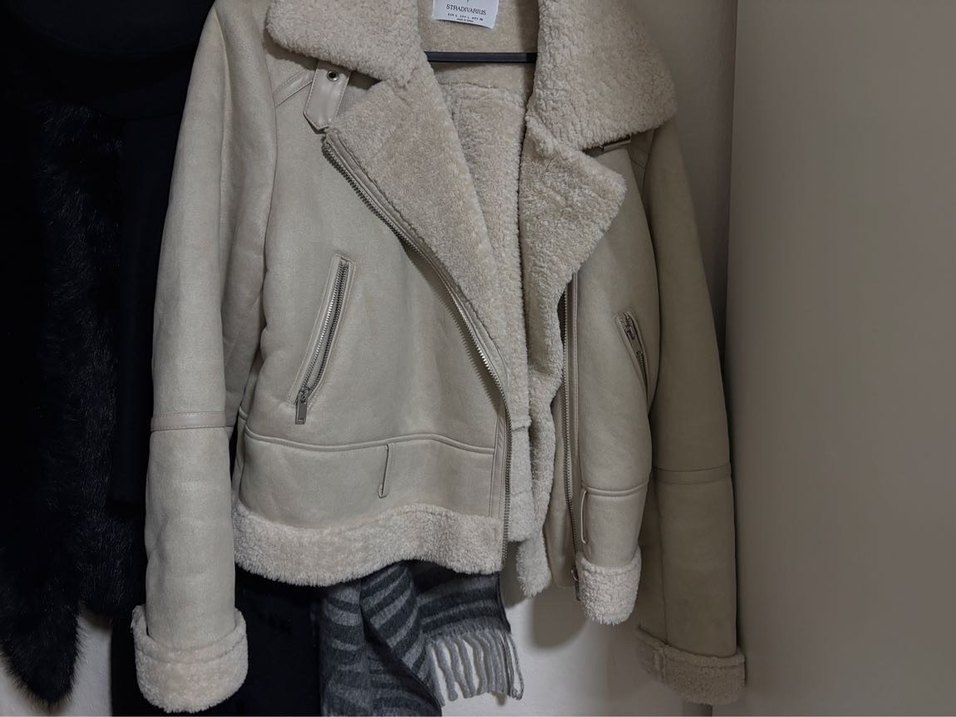 Kürklü Bej Süet Kadın Ceket Stradivarius - Görsel 2