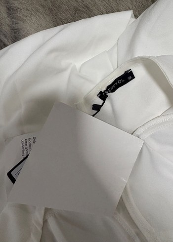 Taşlı Straplez Beyaz Uzun elbise - Görsel 4