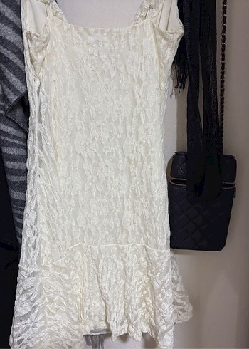 Beyaz Dantel Detaylı Triko Midi Elbise Stradivarius - Görsel 5