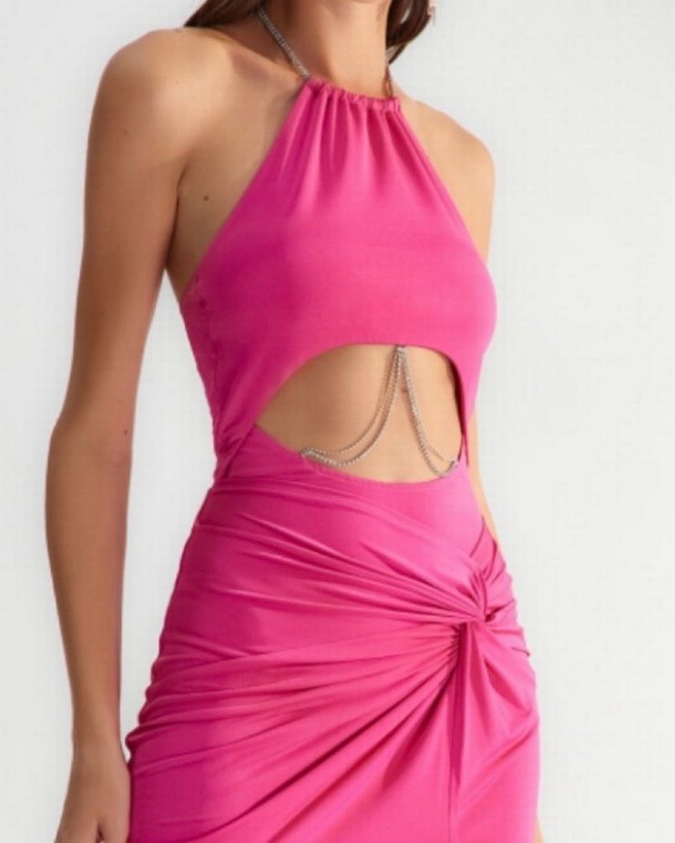 Zincir Detaylı Parlak Pembe Kadın Body ZEYNEP TOSUN - Görsel 3