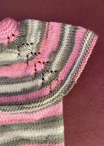 Kız Çocuk Pembe Gri Çizgili Örgü Hırka - Görsel 3