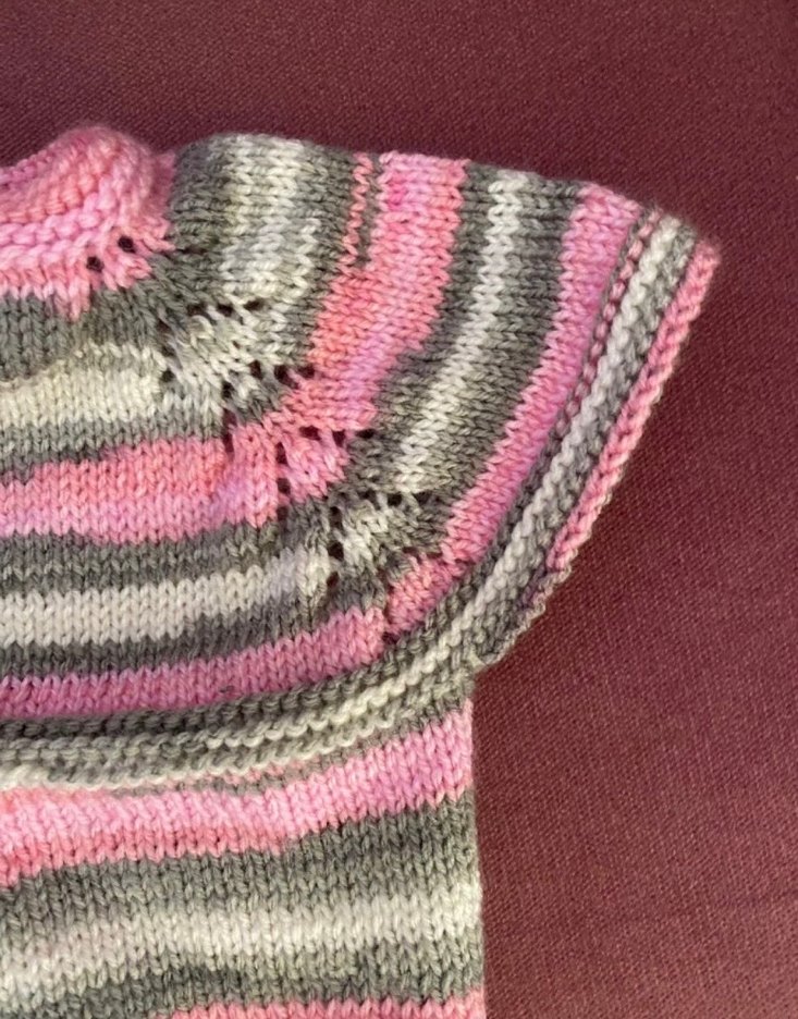 Kız Çocuk Pembe Gri Çizgili Örgü Hırka - Görsel 3