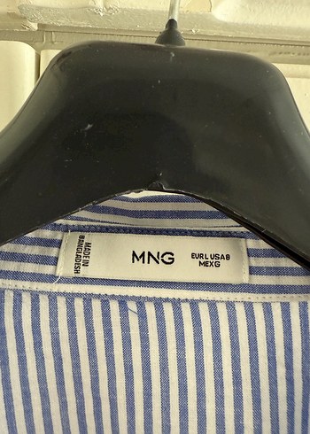 l Beden Çizgili Mavi Keten Gömlek