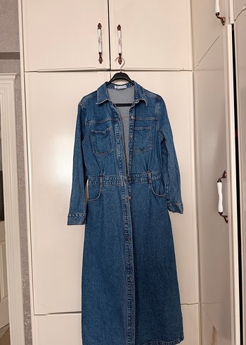 Zara Düğmeli Uzun Kollu Denim Elbise - Görsel 3