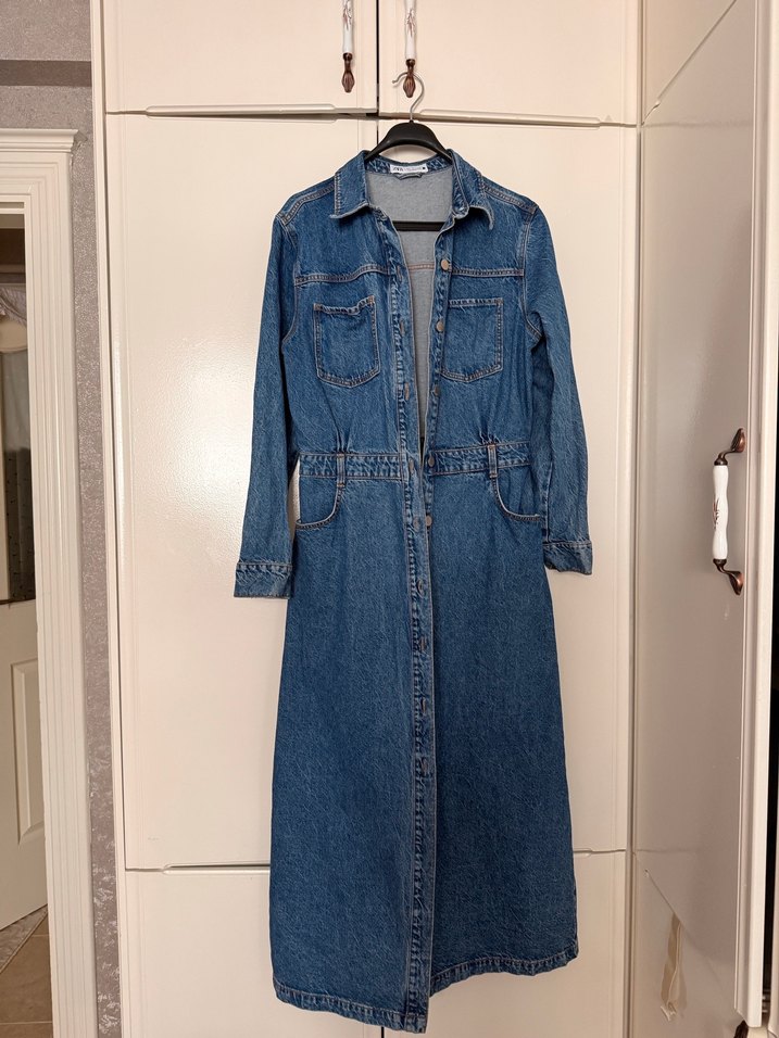 Zara Düğmeli Uzun Kollu Denim Elbise - Görsel 2
