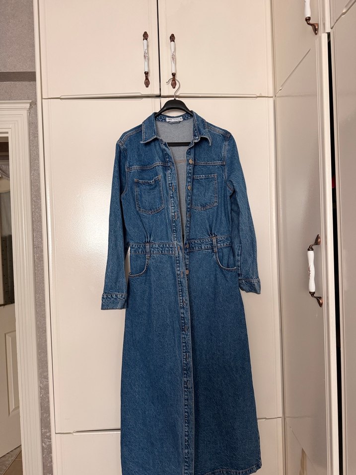 Zara Düğmeli Uzun Kollu Denim Elbise - Görsel 3