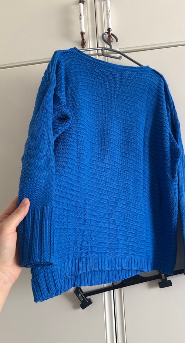 Mavi Örgü Kadın Kazak - Görsel 4