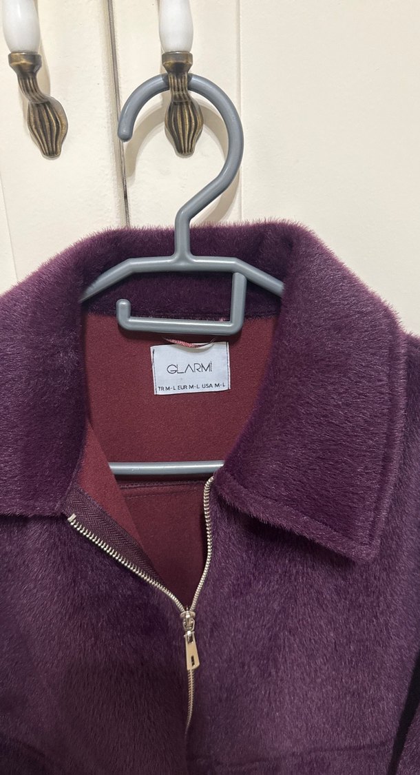 Patlıcan moru kürk ceket - Görsel 2