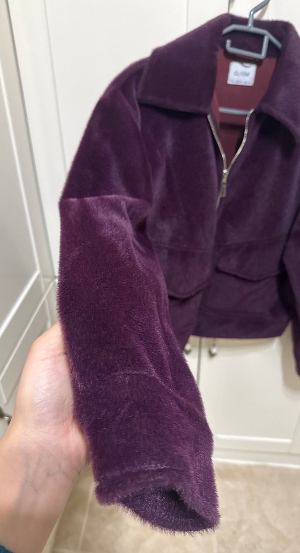 Patlıcan moru kürk ceket - Görsel 3