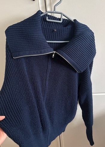 Yarım Fermuarlı Lacivert Kadın Triko Kazak - Görsel 2