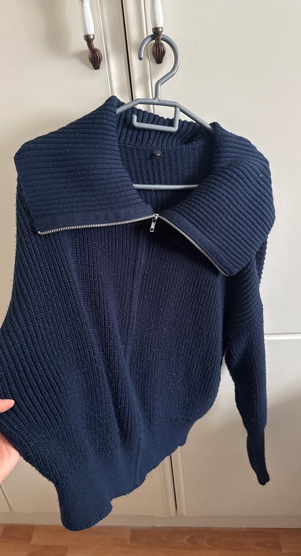 Yarım Fermuarlı Lacivert Kadın Triko Kazak - Görsel 2