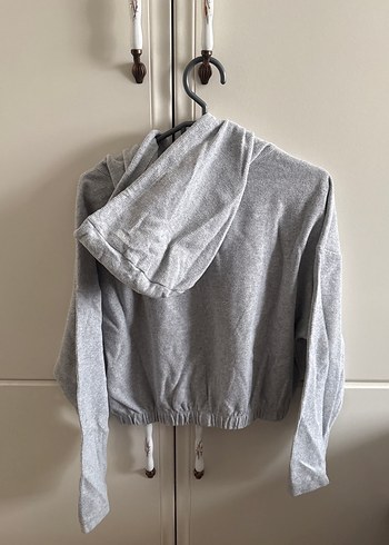 Gri fitilli Kadın Kapüşonlu Sweatshirt - Görsel 4