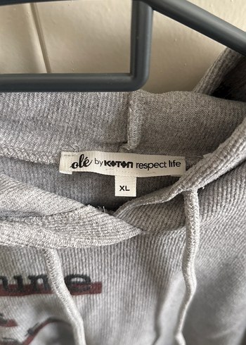 Gri fitilli Kadın Kapüşonlu Sweatshirt - Görsel 3