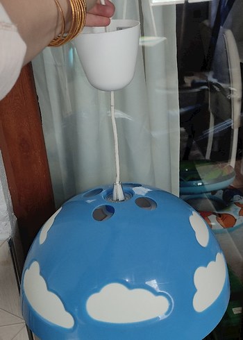 Mavi Bulut Desenli Tavan Lambası