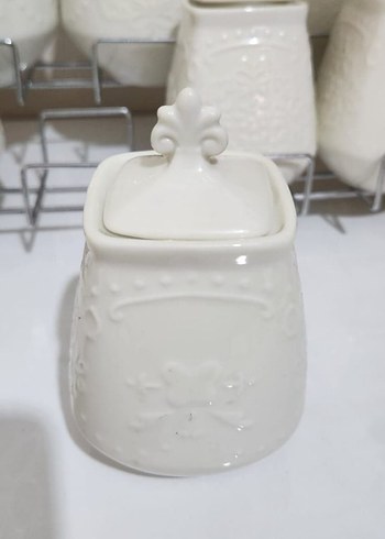 Beyaz Seramik 7 Parça Mutfak Baharatlık Seti - Görsel 3