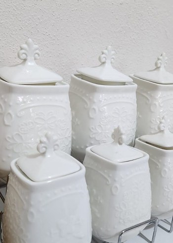 Beyaz Seramik 7 Parça Mutfak Baharatlık Seti - Görsel 2