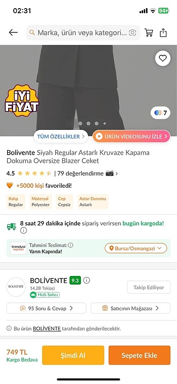 l Beden Blazer ceket siyah