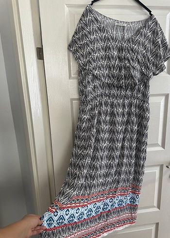 Bohem Gri Batik Desenli Uzun Elbise - Görsel 2