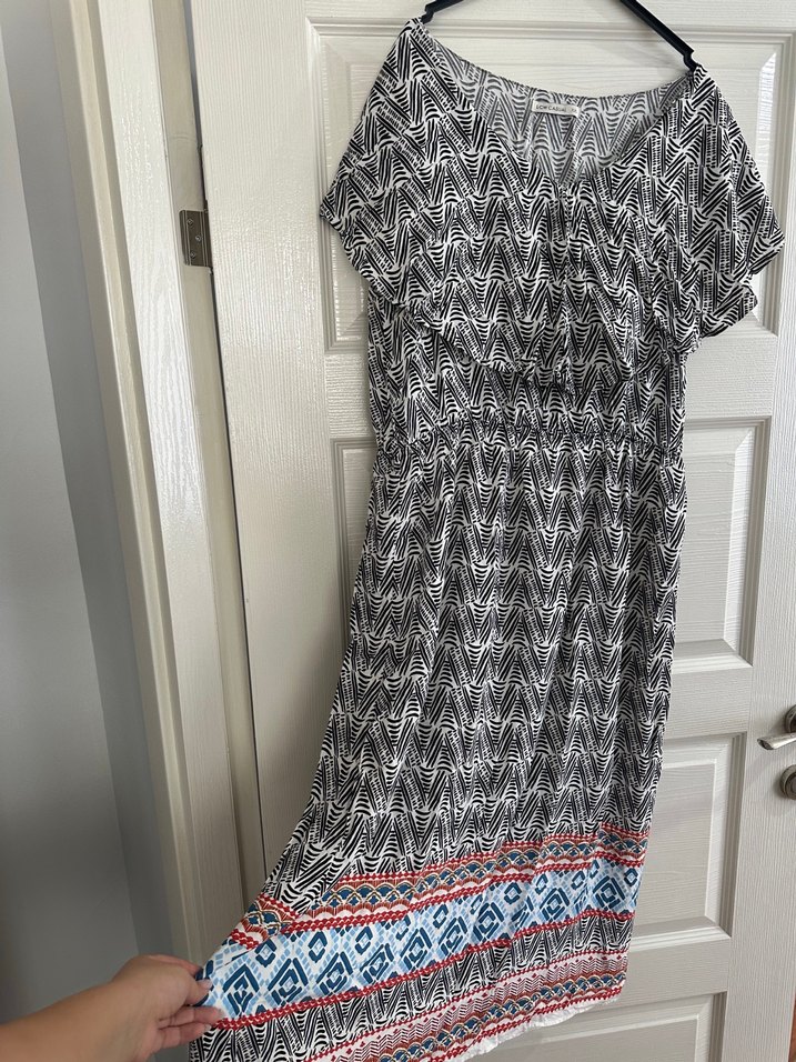 Bohem Gri Batik Desenli Uzun Elbise - Görsel 2