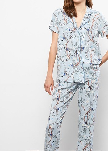 Mavi Desenli Rahat Kesim Kadın Pijama Takımı