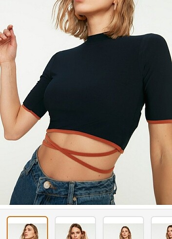 Trendyol & Milla Lacivert bağlama detaylı örme bluz 