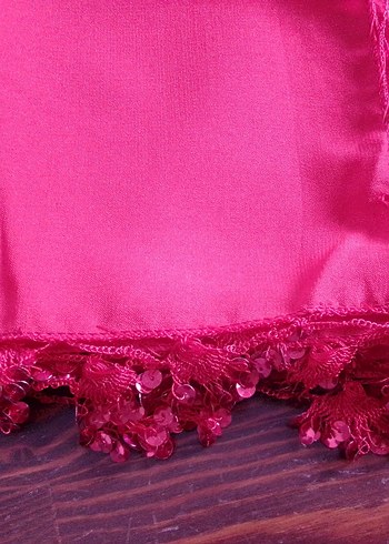 Kırmızı pul oyalı yazma fular kumaş krep - Görsel 2