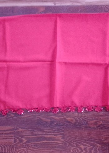 Kırmızı pul oyalı yazma fular kumaş krep - Görsel 4