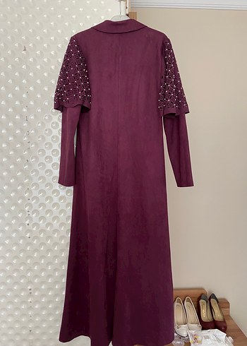 44 Beden bordo Renk Düğmeli Bordo Süet Uzun Kadın Pardösü