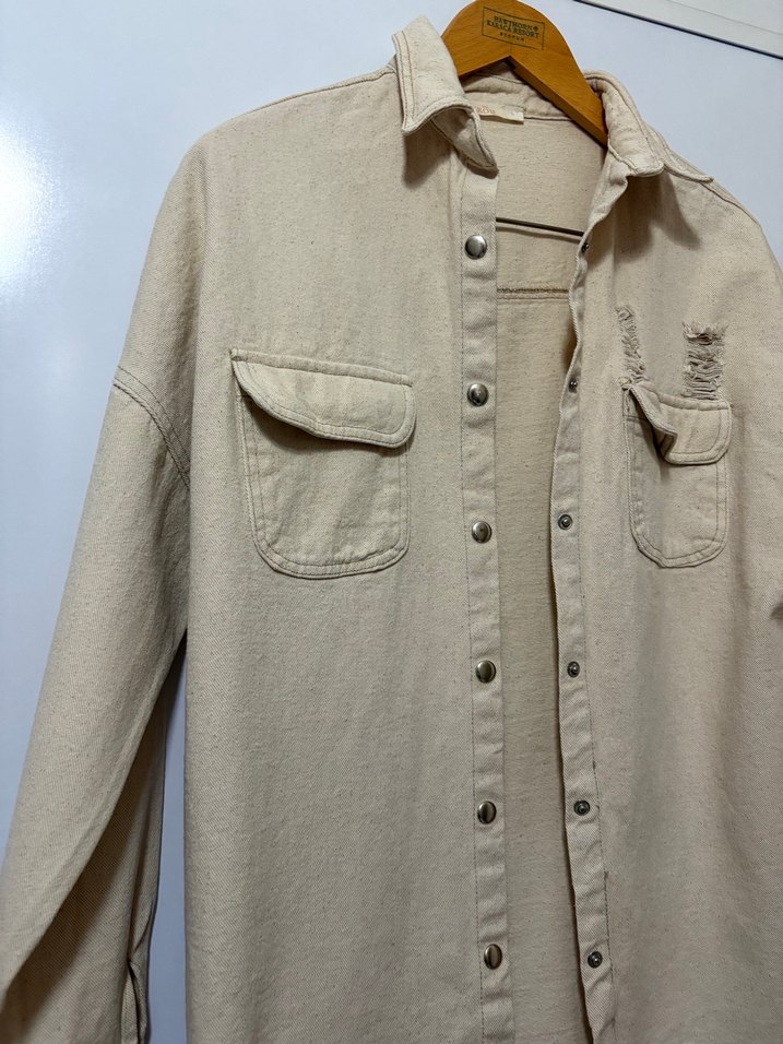 Düğmeli Bej Kadın Ceket - Görsel 2