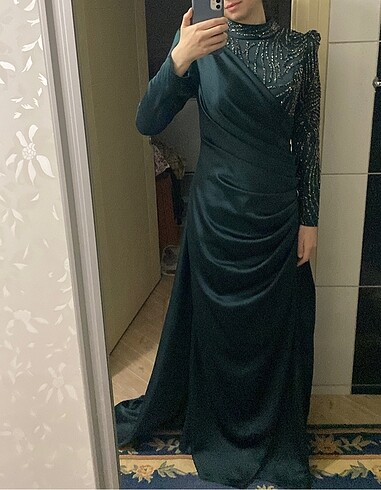 Zümrüt Yeşili Tesettür Abiye