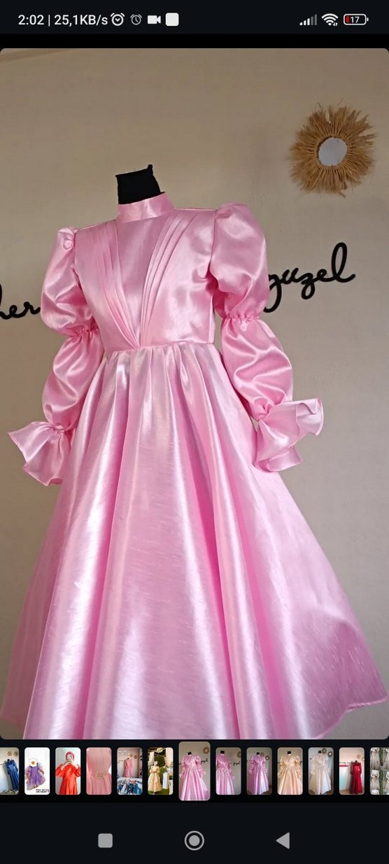 Pembe Uzun Kollu Drapeli Kadın Abiye - Görsel 2