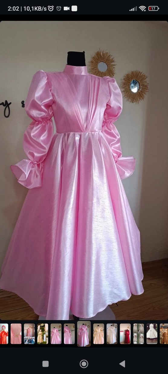 Pembe Uzun Kollu Drapeli Kadın Abiye - Görsel 4