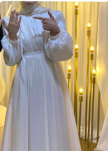 Uzun Beyaz Drapeli Kadın Gelinlik - Görsel 3