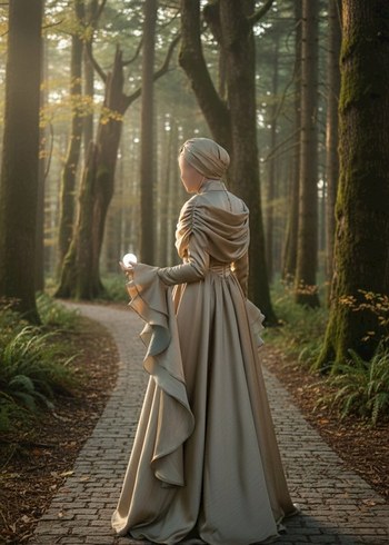 Uzun Kollu, Yüksek Yakalı Gotik Kadın Elbisesi - Görsel 9