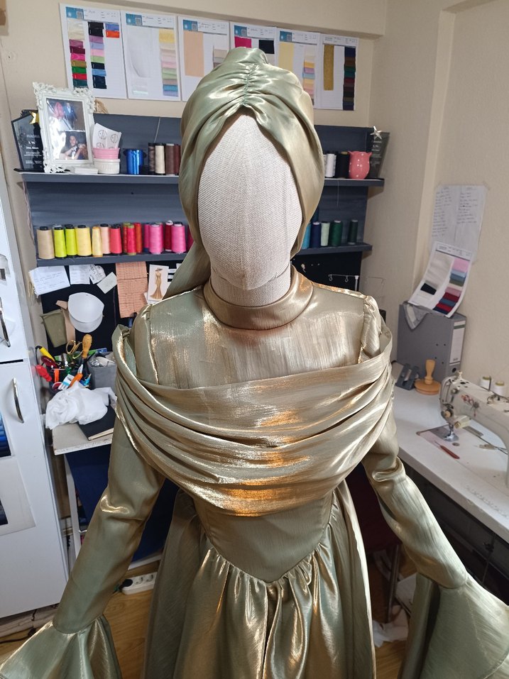 Uzun Kollu, Yüksek Yakalı Gotik Kadın Elbisesi - Görsel 3