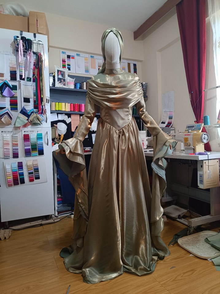 Uzun Kollu, Yüksek Yakalı Gotik Kadın Elbisesi - Görsel 2