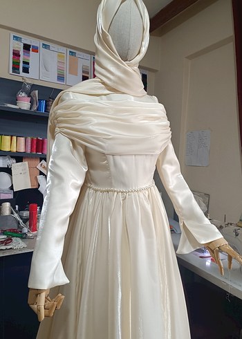 Drapeli Uzun Beyaz Gelinlik - Görsel 5