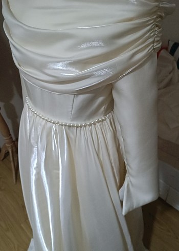 Drapeli Uzun Beyaz Gelinlik - Görsel 8