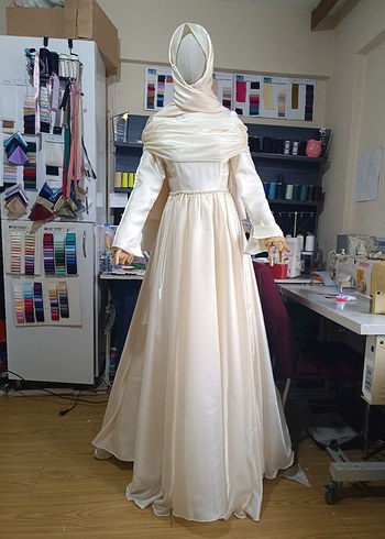 Drapeli Uzun Beyaz Gelinlik - Görsel 4