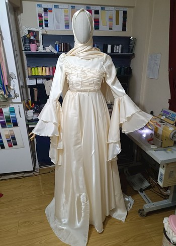 Uzun Beyaz Vintage Gelinlik - Görsel 6