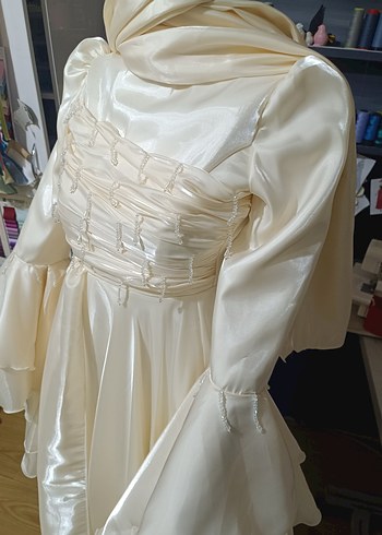 Uzun Beyaz Vintage Gelinlik - Görsel 5