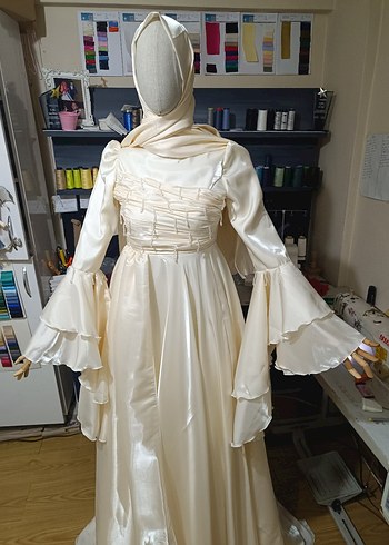 Uzun Beyaz Vintage Gelinlik - Görsel 4